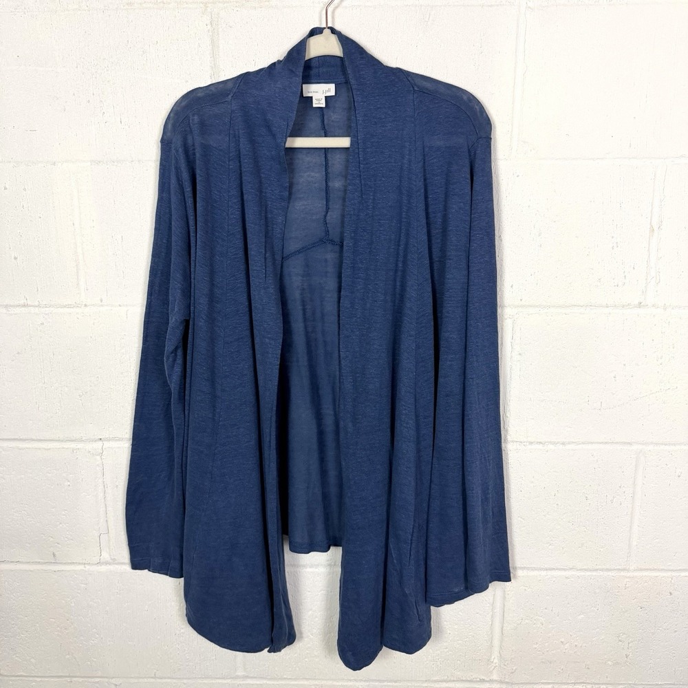 J Jill Love Linen Cardigan Plus Size 1X Blue Open Front Coastal Beach Office